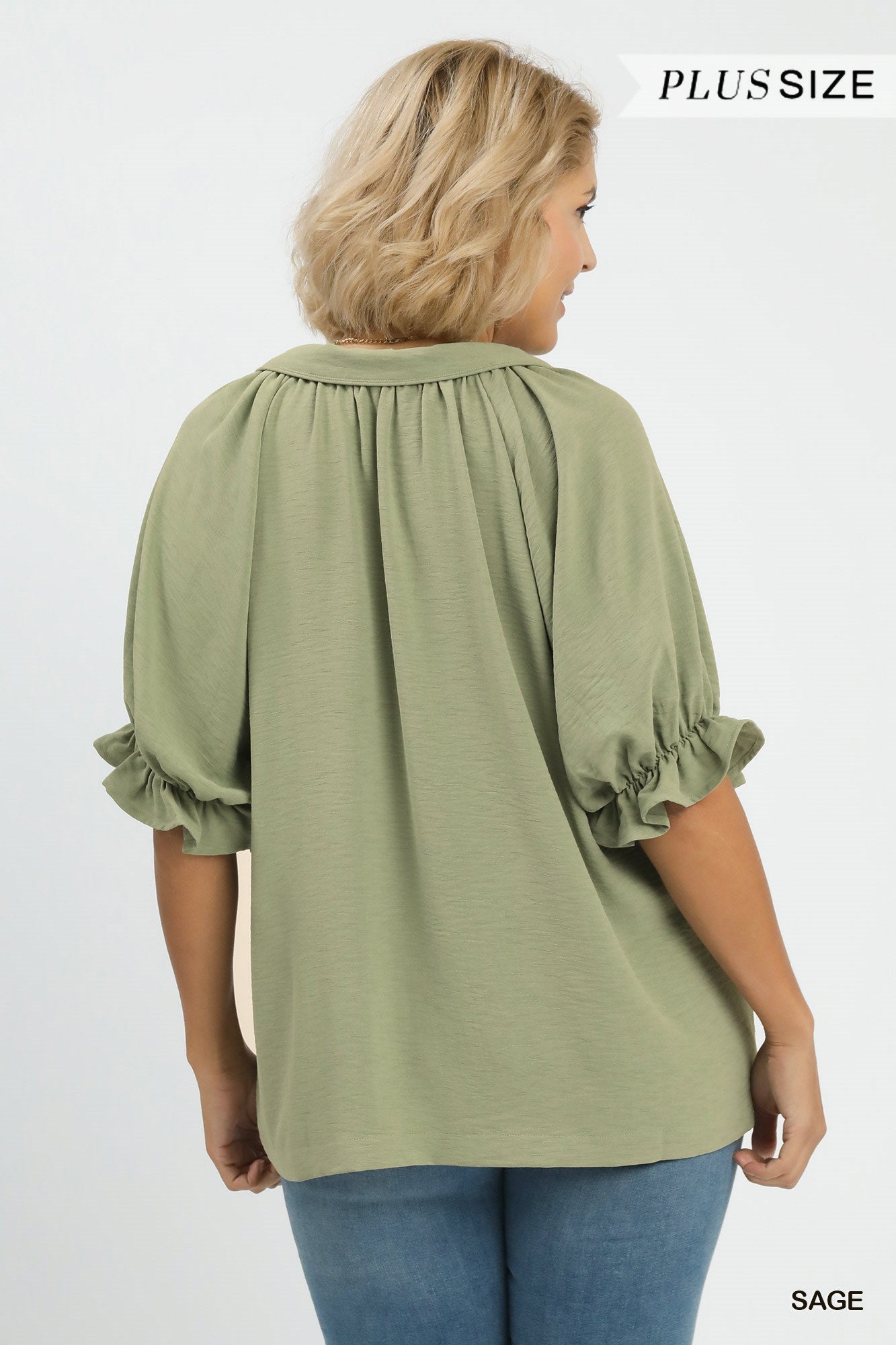 Solid collared v-neck top