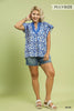 Abstract print top with wide contrast neckline detail (Curvy)