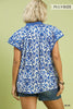 Abstract print top with wide contrast neckline detail (Curvy)