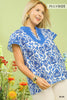 Abstract print top with wide contrast neckline detail (Curvy)