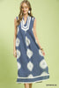 Abstract border print v-neck sleeveless geometric midi dress