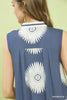 Abstract border print v-neck sleeveless geometric midi dress