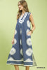 Abstract border print v-neck sleeveless geometric midi dress