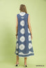 Abstract border print v-neck sleeveless geometric midi dress