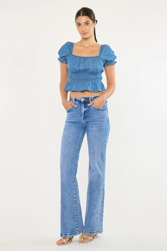 Kan Can high rise wide leg flare jeans