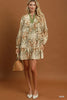 Abstract Floral Print Ruffle Hem Dress
