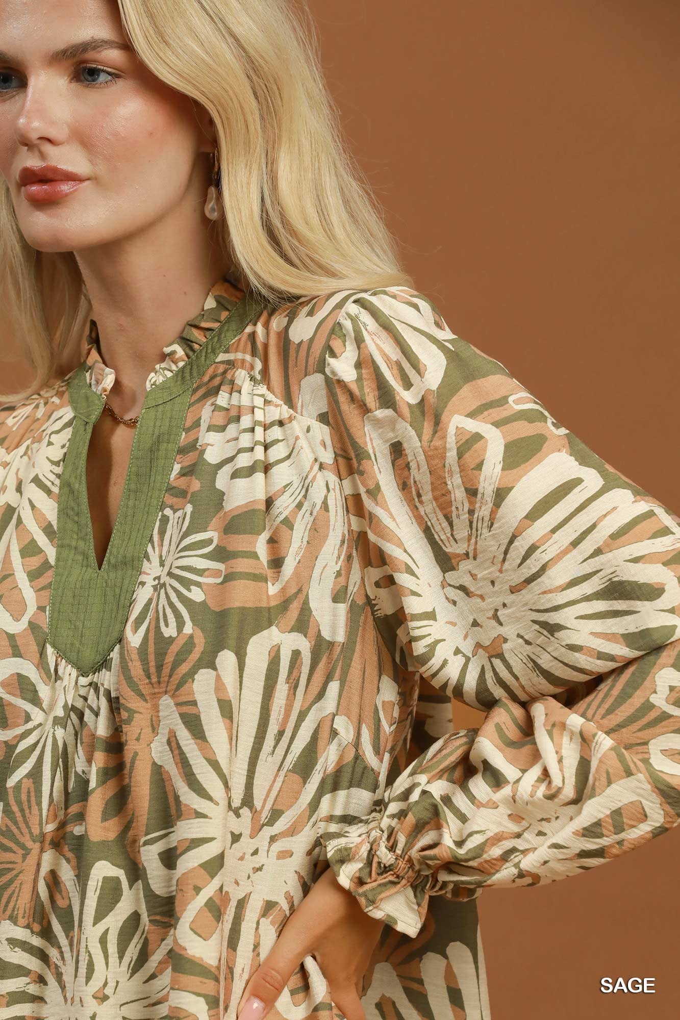 Abstract Floral Print Ruffle Hem Dress