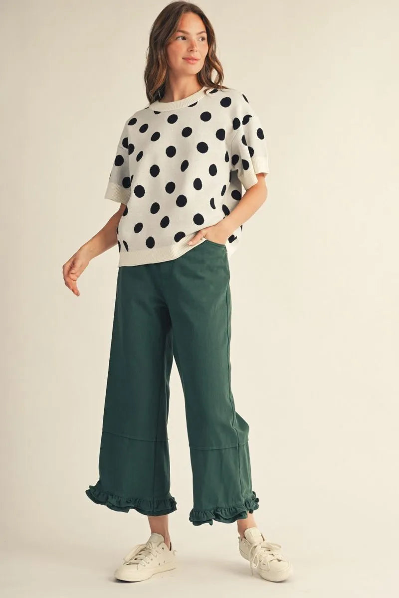 Short sleeves polka dot comfy sweater top