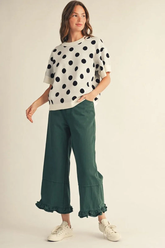 Short sleeves polka dot comfy sweater top