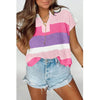 Colorblock striped knit casual v-neck short sleeve sweater