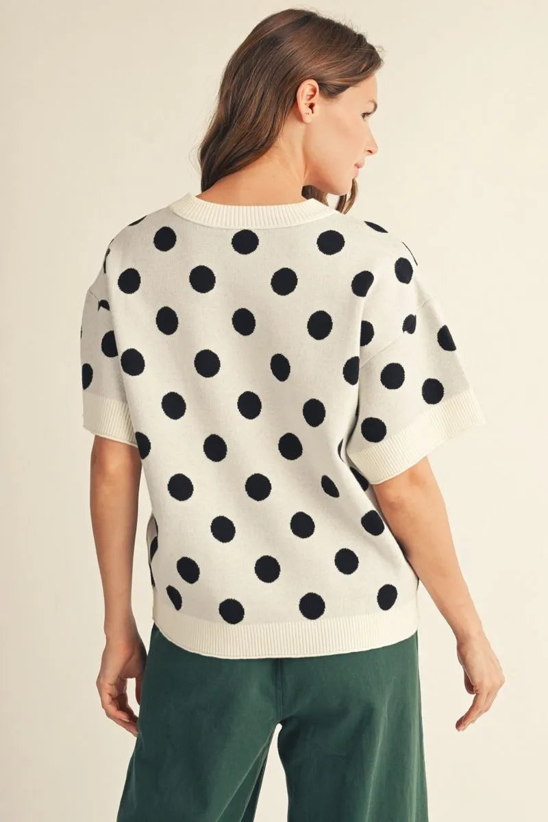 Short sleeves polka dot comfy sweater top