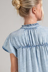 Denim button down ruffle trim mini dress Dress EE:Some   