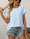 Solid color crew neck sweet short sleeve hollow out top