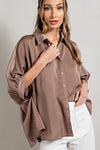 Satin fabric short sleeve button down top Blouse EE:Some   