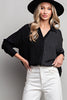 Half stripe printed long sleeve shirt top with button down front Blouse EE:Some   
