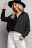 Half stripe printed long sleeve shirt top with button down front Blouse EE:Some   