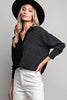 Half stripe printed long sleeve shirt top with button down front Blouse EE:Some   