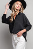 Half stripe printed long sleeve shirt top with button down front Blouse EE:Some   