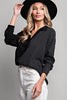 Half stripe printed long sleeve shirt top with button down front Blouse EE:Some   