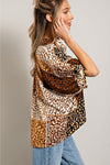 Mix animal print button down top with dolman sleeves Blouse EE:Some   