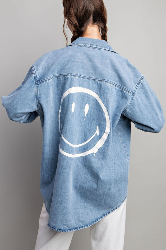 Smile denim button down shirt Blouse EE:Some