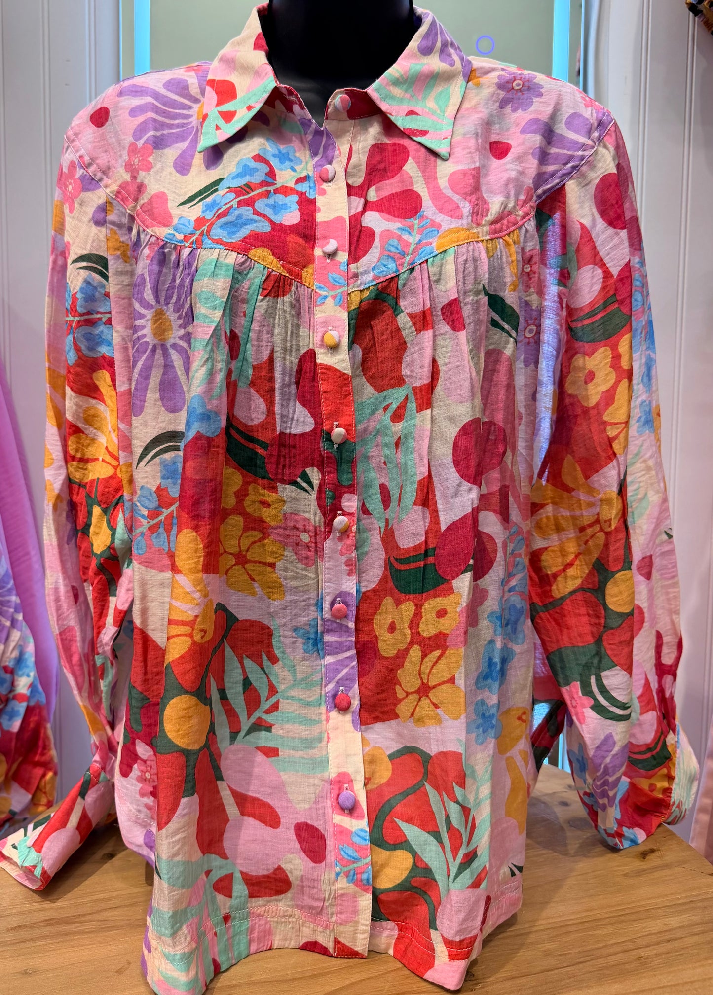 Floral print button down blouse