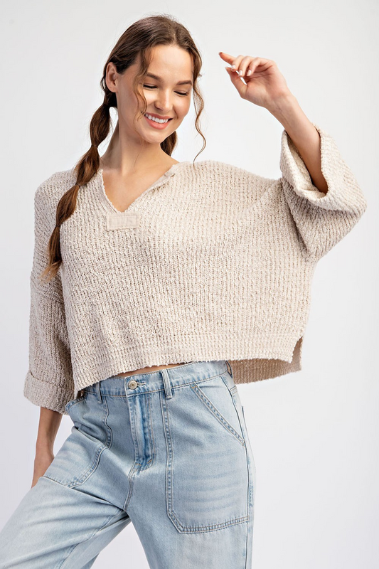 Textured V-Neck Sweater Top