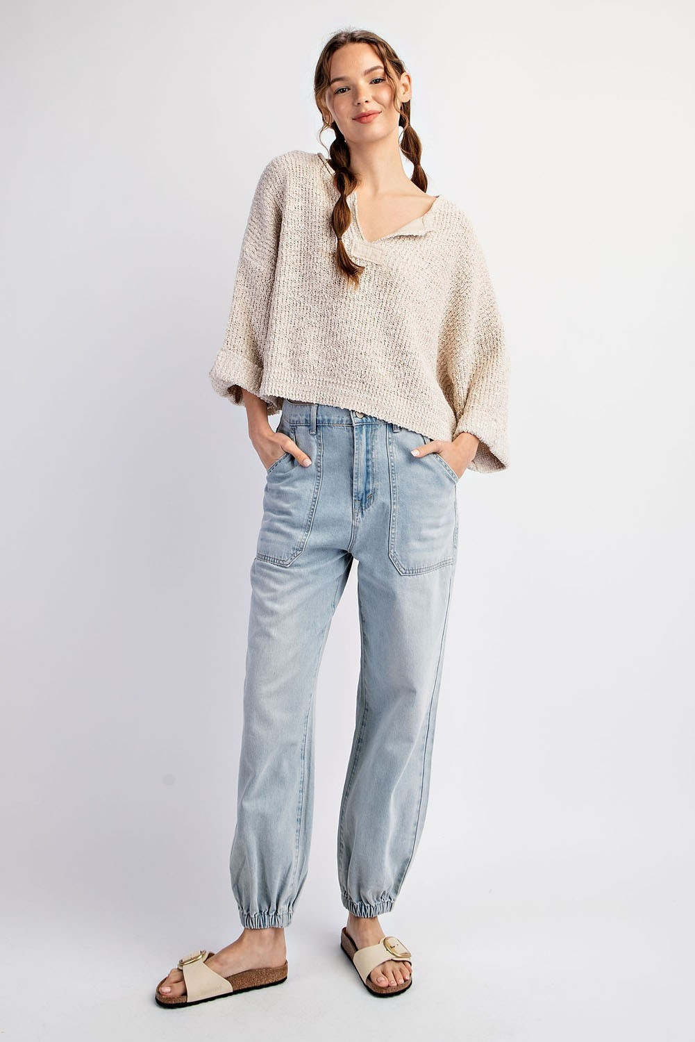 Textured V-Neck Sweater Top