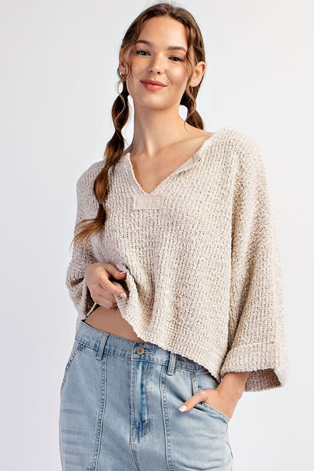 Textured V-Neck Sweater Top
