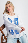 Faded varsity print long sleeve pullover top