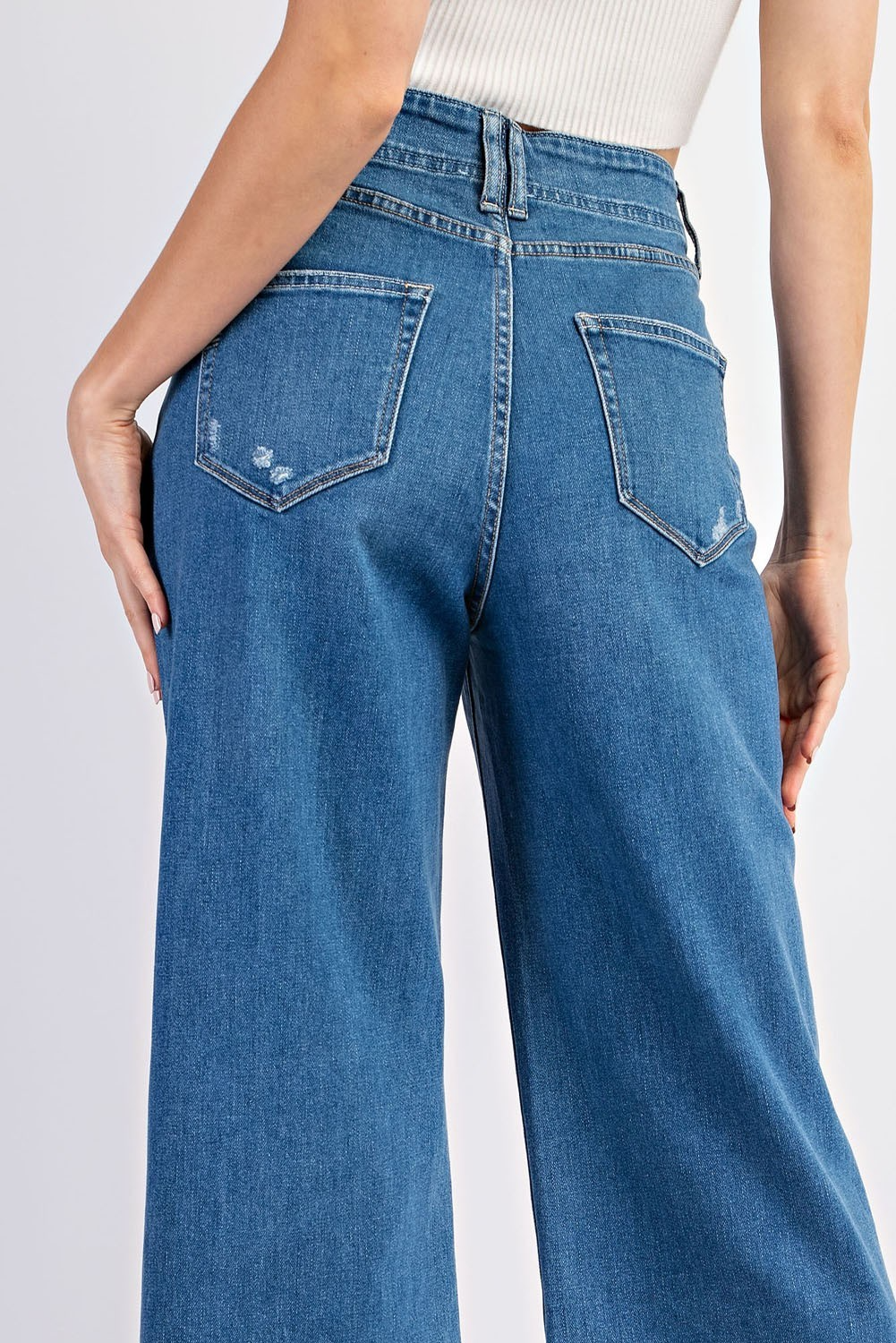 Cropped denim straight leg jeans