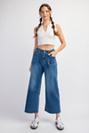 Cropped denim straight leg jeans