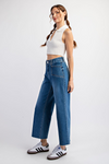 Cropped denim straight leg jeans