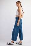 Cropped denim straight leg jeans