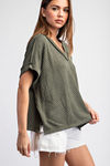 Textured V-Neck Short Sleeve Top