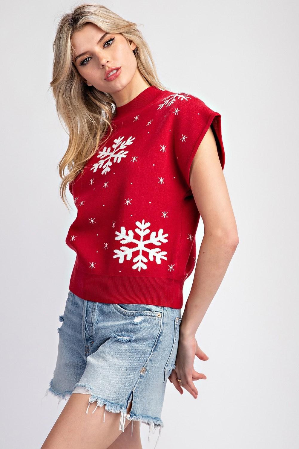 Snowflake short sleeve sweater top