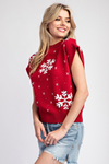 Snowflake short sleeve sweater top