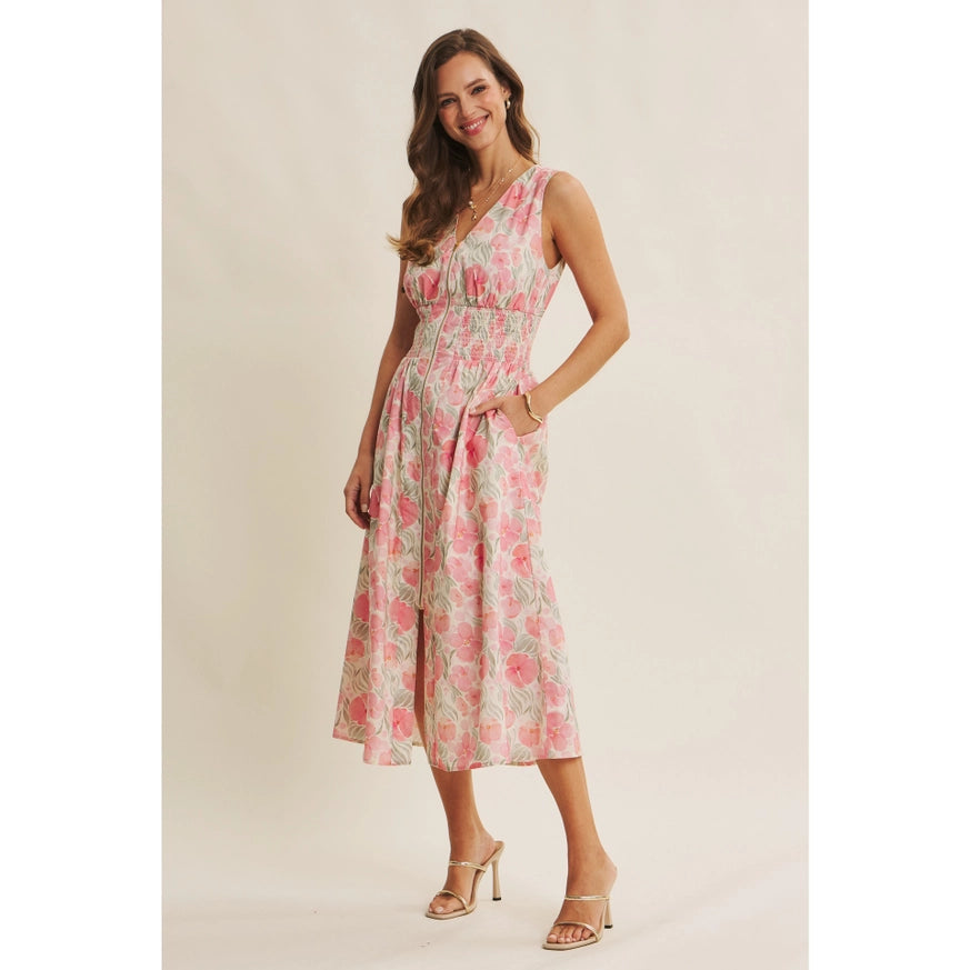 Fresh breath of Spring floral zip-front cotton midi dress