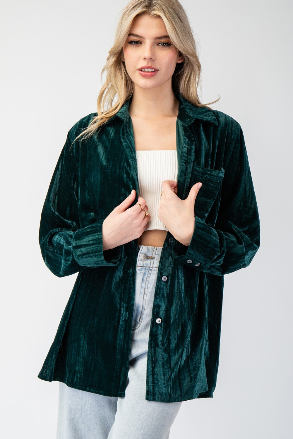 Velvet button down long sleeve shirt