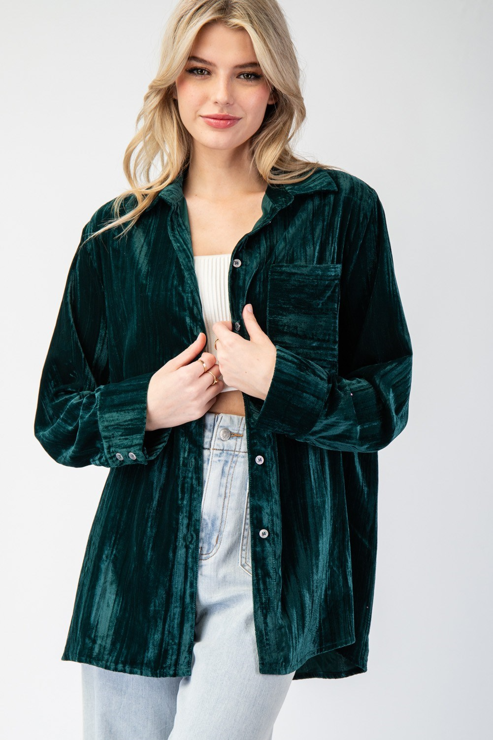 Velvet button down long sleeve shirt