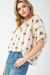 Bow printed short sleeve top