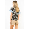 Abstract print top with denim trim