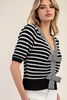 Striped V-neck short sleeve knit cardigan