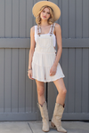 Lace trim tiered sleeveless romper