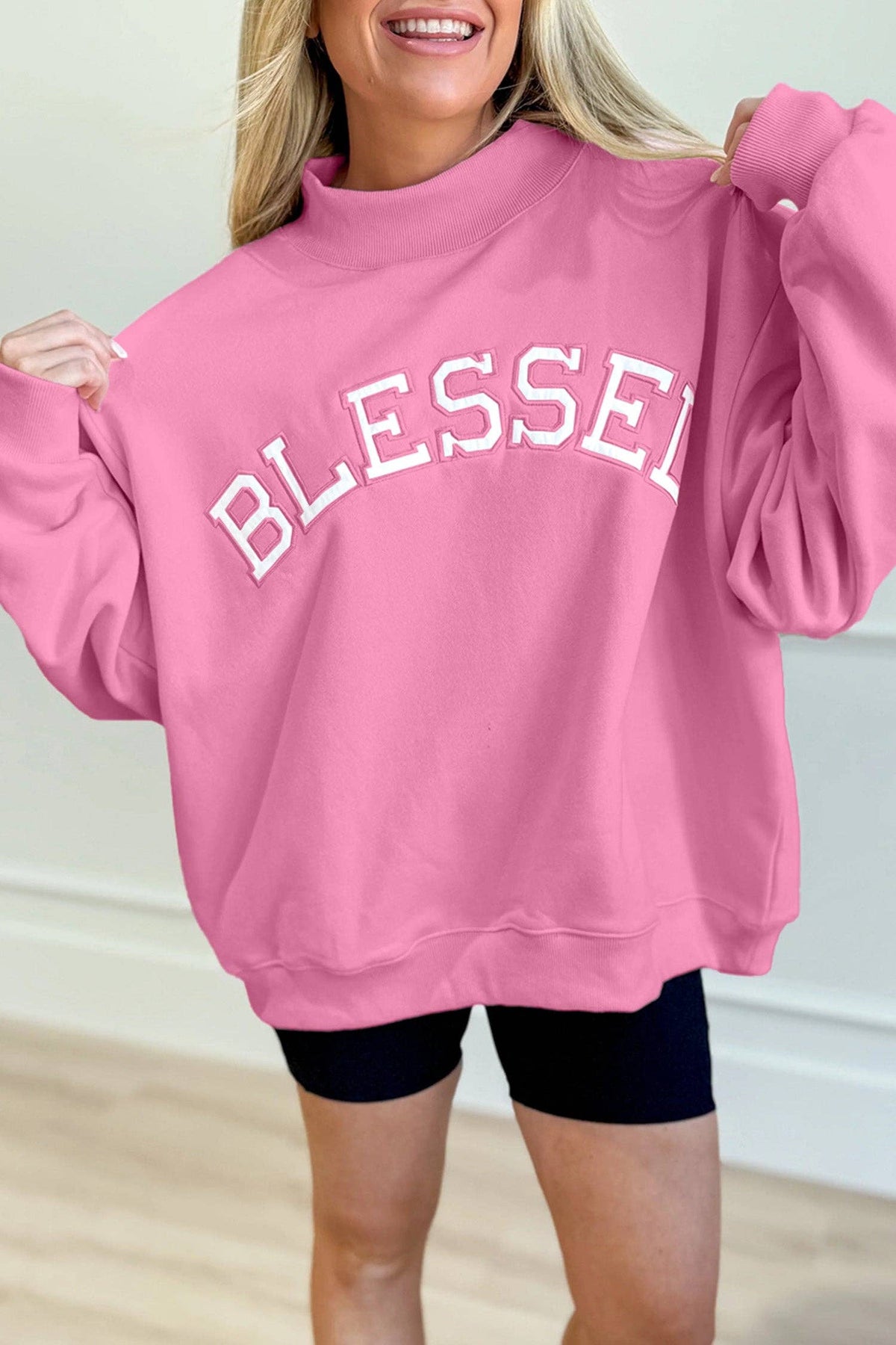 NEW Oversize Blessed Embroidered Mock Neck Sweatshirt