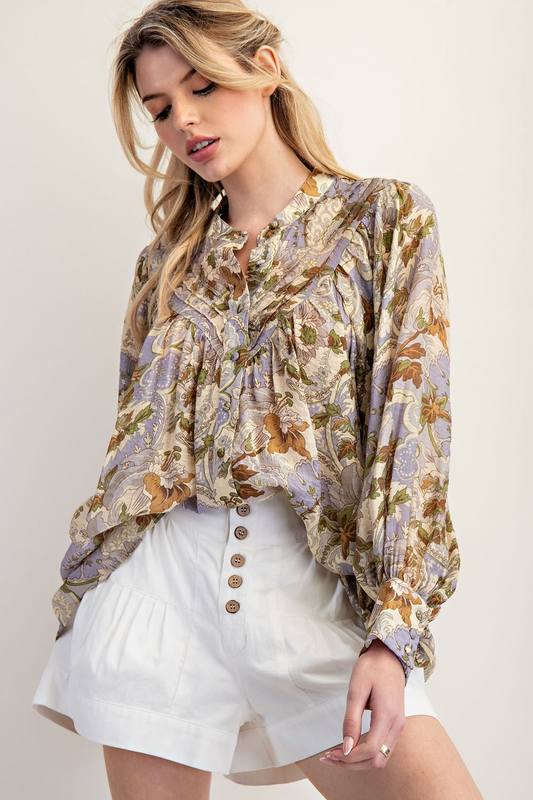 Printed Button Down Shirt Top