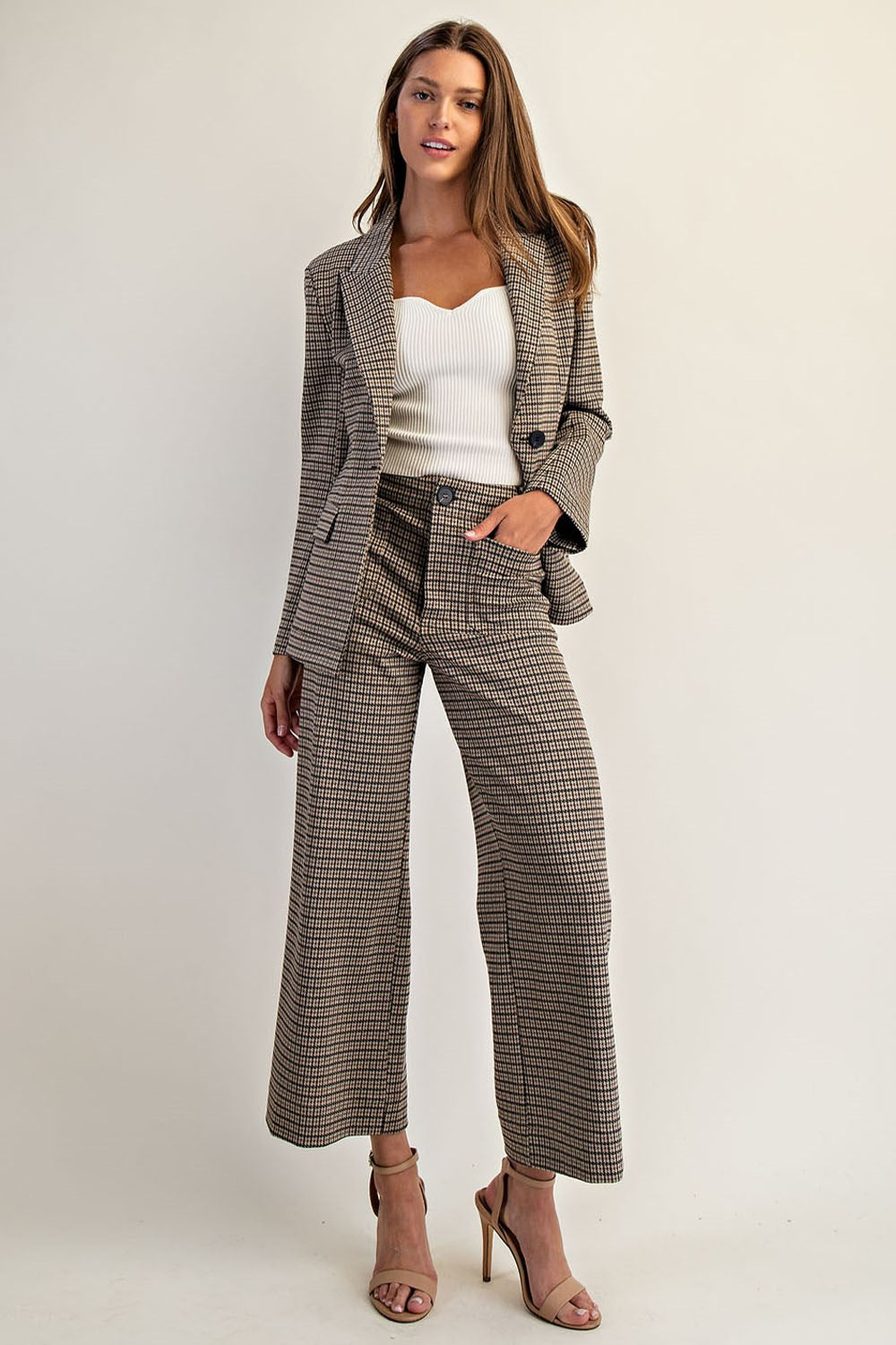 Houndstooth straight leg pants