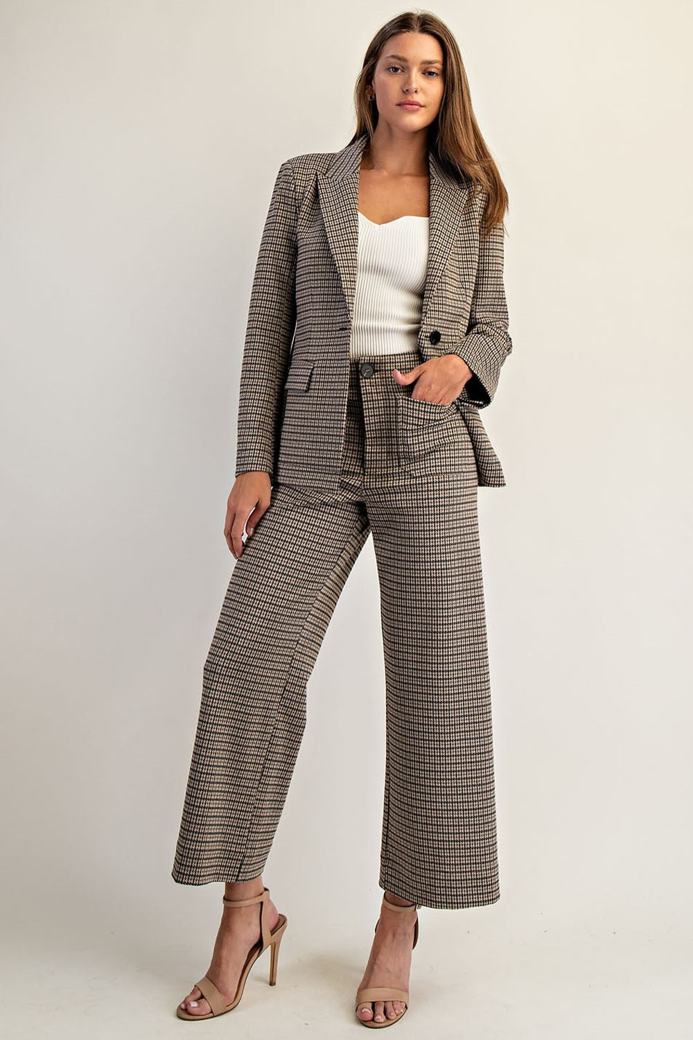 Houndstooth straight leg pants