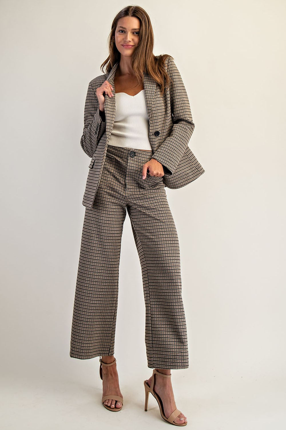 Houndstooth straight leg pants