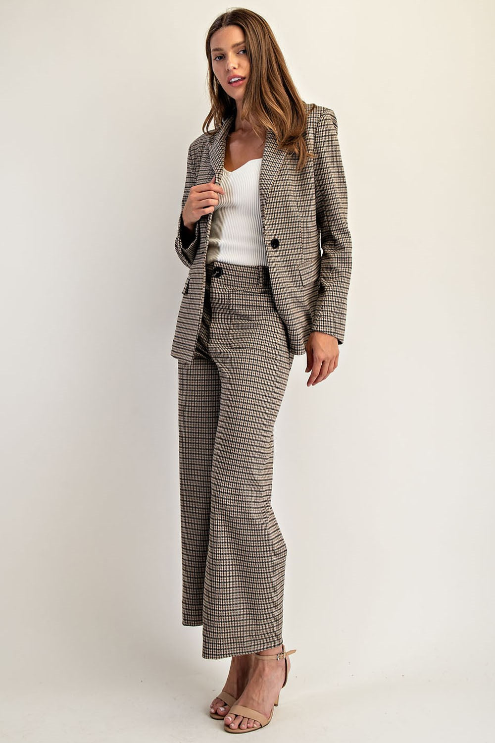 Houndstooth straight leg pants